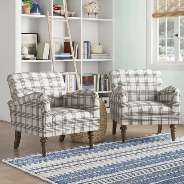 Brixwood Farmhouse 29.5" Wide Polyester Armchair with Solid Wood Legs (Set of 2) | Wayfair North America