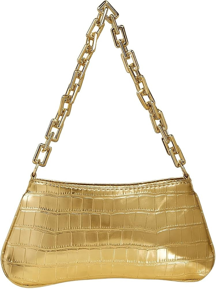 GORGLITTER Women's Metallic Shoulder Bag Crocodile Embossed Clutch Purse Chain Zipper Closure Fun... | Amazon (US)