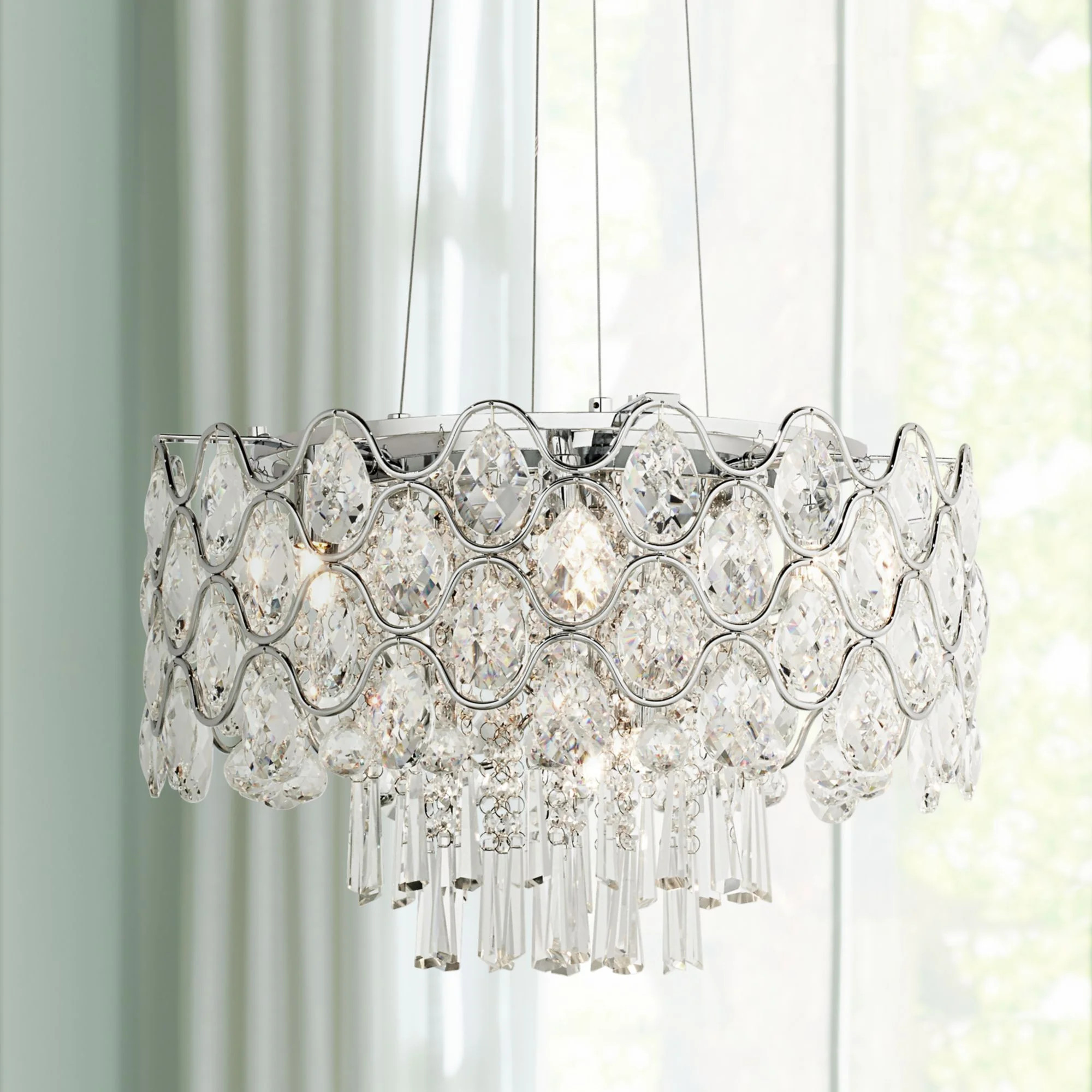 Vienna Full Spectrum Chrome Pendant Chandelier 19" Wide Round Clear Crystal Fixture for Dining Ro... | Walmart (US)