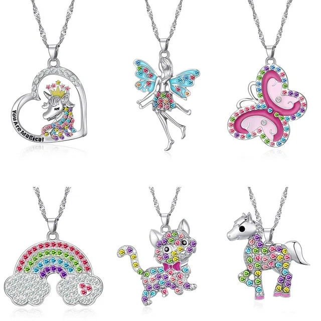 6 Pcs Cute Necklaces for Teen Girls - Adorable Pastel Crystal Girls Jewelry - Unicorns Gifts for ... | Walmart (US)
