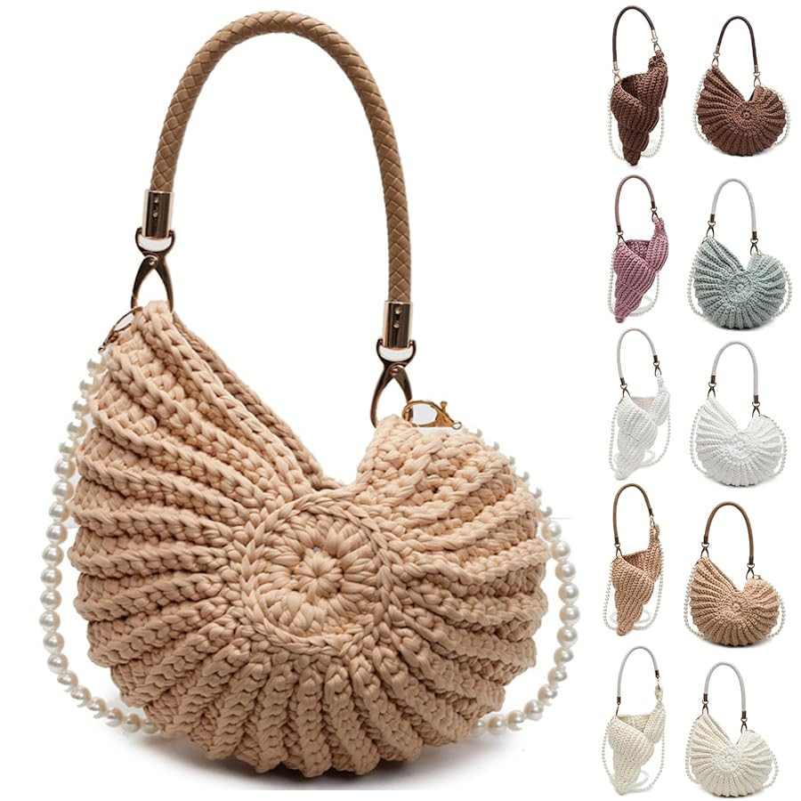 Handwoven Seashell Bag for Women Beaded Shell Purse Crochet Beach Bag Conch Shoulder Handbag with... | Amazon (US)