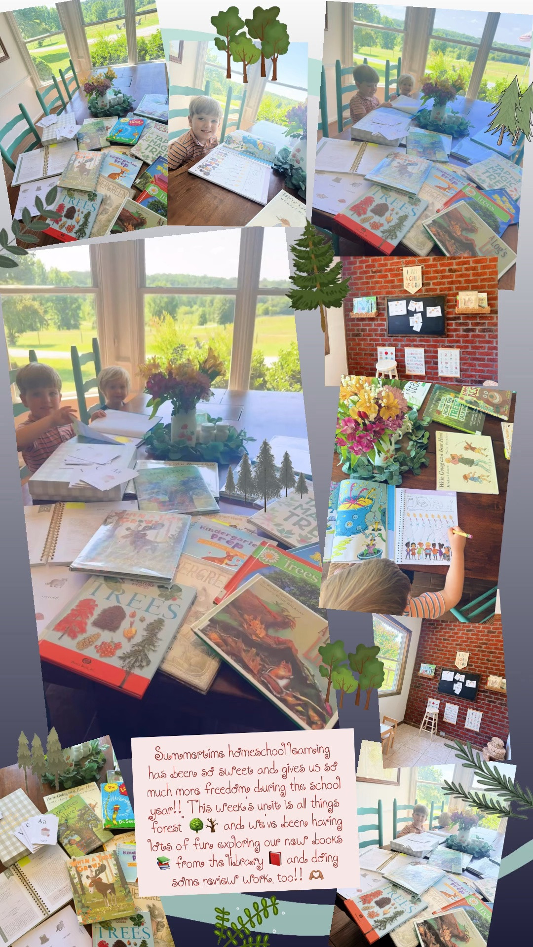 Summertime homeschool learning has been so sweet and gives us so much more freedom during the school year!! This week’s unit is all things “forest” 🌳🪾 and we’ve been having lots of fun exploring our new books 📚 from the library 📕 and doing some review work, too!! 🫶🏽