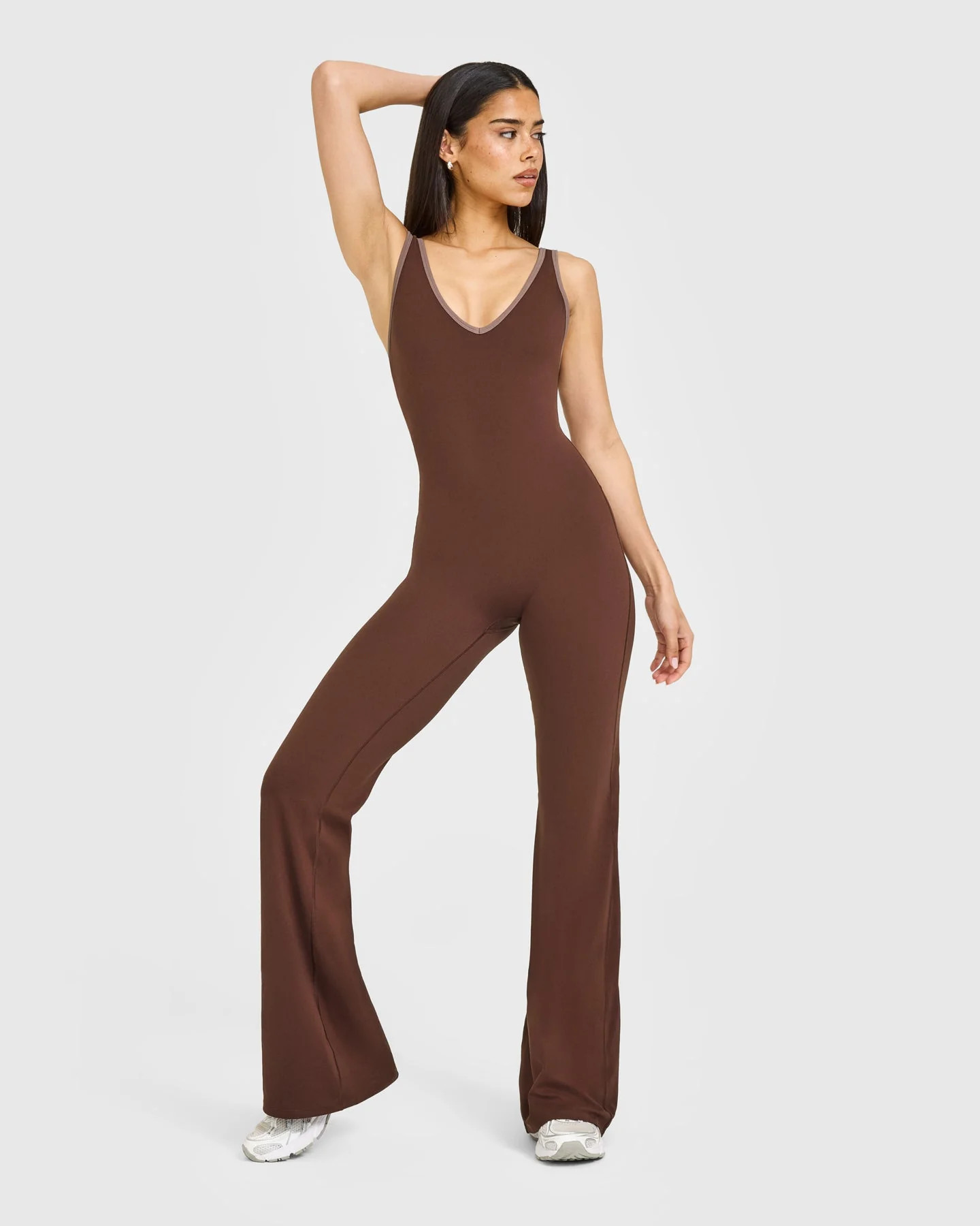 SoftMotion\u2122 Contrast Scoop Back Flared All in One with White Logo 
 Espresso Brown | Oner Active (UK / US)