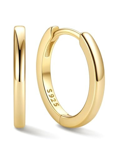 ChicSilver 14K Gold Plated Huggie Hoop Earrings Small Gold Plated Huggie Earrings for Women 12MM Hoop Earrings Hypoallergenic Huggies Earrings for Women | Amazon (US)