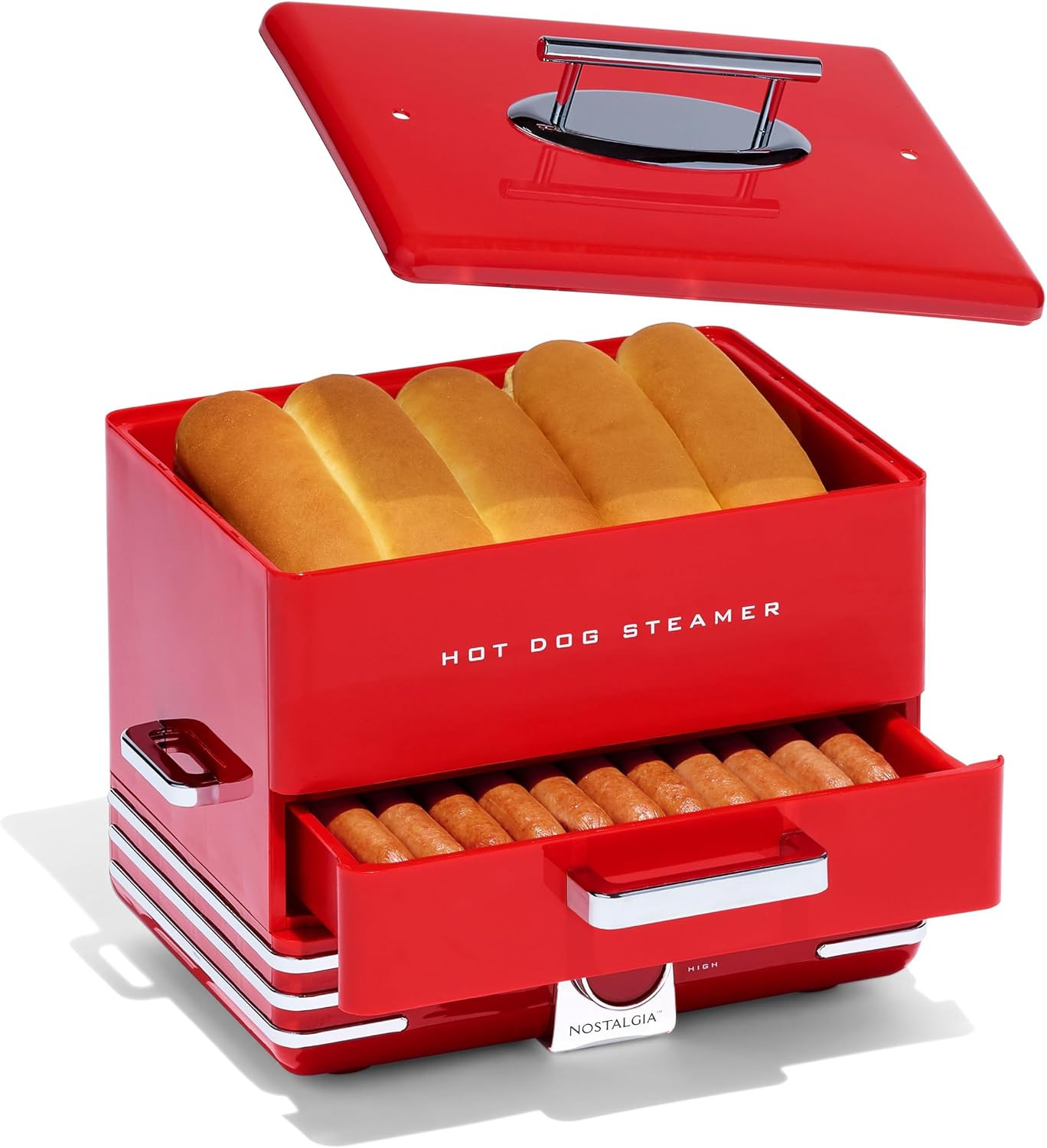 Nostalgia Extra Large Diner-Style Steamer 20 Hot Dogs and 6 Bun Capacity, Perfect for Breakfast Sausages, Brats, Vegetables, Fish | Amazon (US)