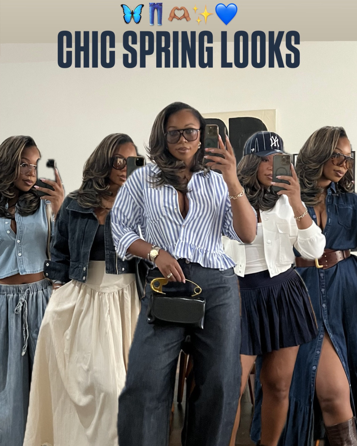 5’9 200 lbs Sizes in carousel order 
Stripes- medium top, size 10 jeans (they run big normally 11/14) 
Cream skirt — small jacket (runs big) medium skirt 
Denim dress — xlarge 
Light denim— medium top, large bottoms 
White bomber- medium jacket, medium tank top, XL skirt
Dark denim— small jacket, 10 jeans 

#LTKMidsize #LTKootd #LTKTall