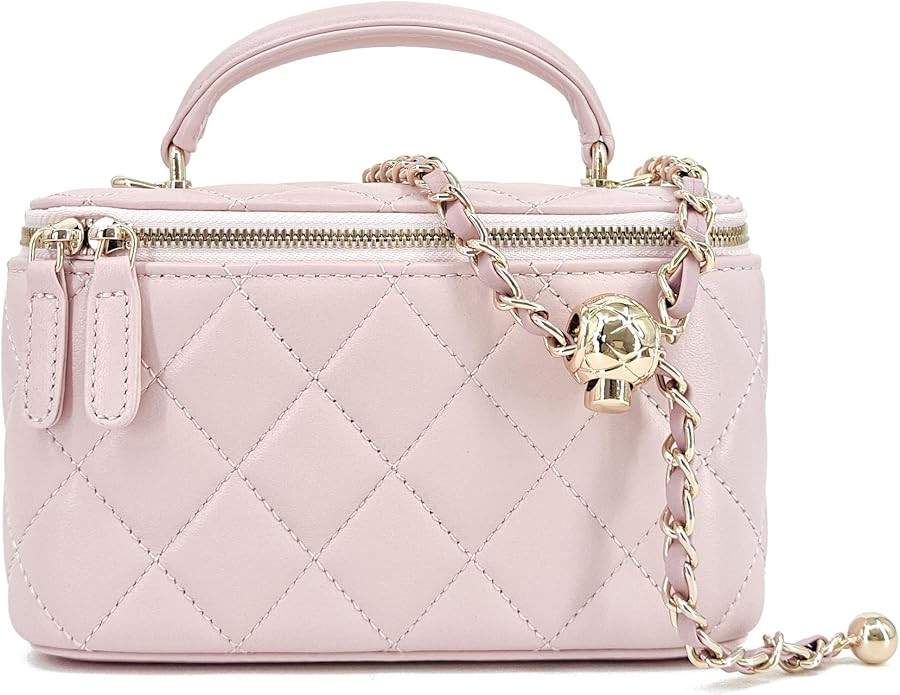 Small Genuine Leather Purse Quilted Crossbody Bag for Women, Mini Top-Handle Shoulder Handbag w/G... | Amazon (US)