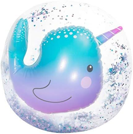 Three Cheers for Girls 3D Narwhal Confetti Beach Ball | Amazon (US)