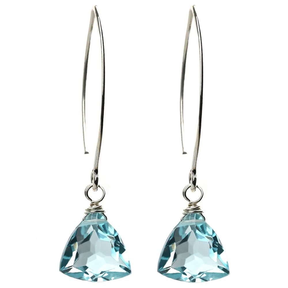 Earrings for Women Aquamarine Blue Quartz Trillion Sterling Silver Earrings drop dangle | Amazon (US)