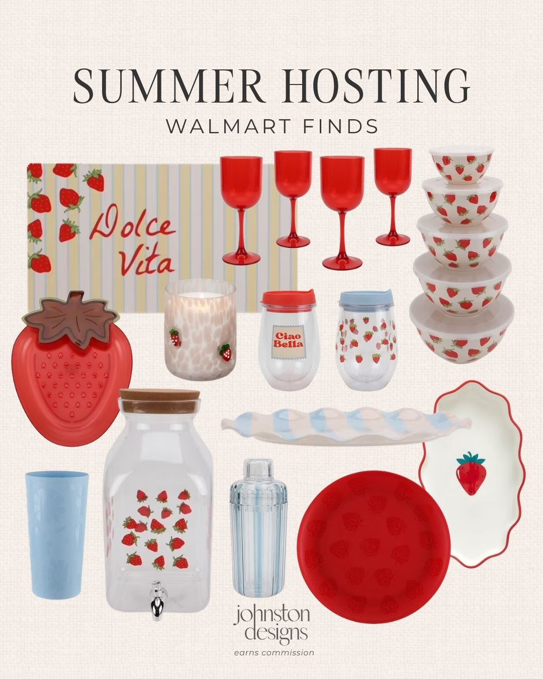 Summer hosting finds with the cutest strawberry details 🍓 love these Walmart pieces for backyard dinners, summer parties, hostess gifts, and adding a sweet little pop of red to your kitchen or table setup!

Walmart finds, Jessie James Decker, Just Feed Me summer hosting, strawberry decor, kitchen finds, hosting essentials, summer tableware, red wine glasses, glass drink dispenser, food storage bowls, strawberry plates, outdoor entertaining, party hosting, walmart home, cute kitchen decor, summer party finds, backyard dinner, picnic style, fruit decor, affordable home finds, hostess gift ideas 

 #LTKSeasonal #LTKHome