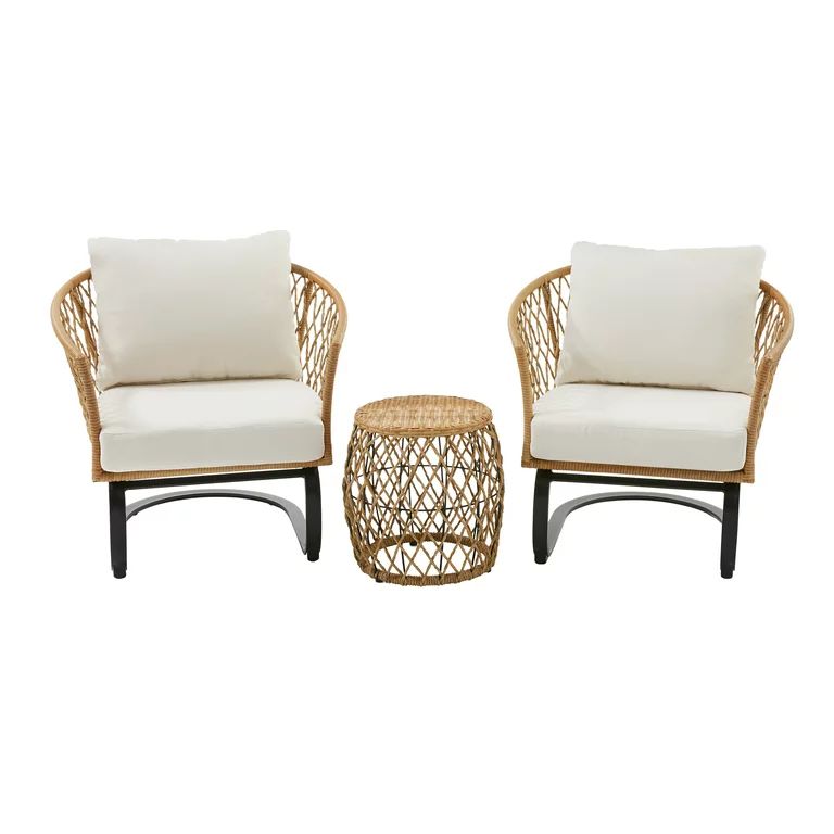 Better Homes & Gardens Ventura 3-Piece White Outdoor Boho Wicker- Boho Patio- Patio Chair | Walmart (US)