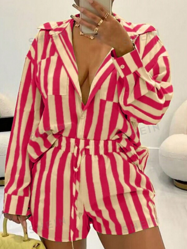 4-5%SHEIN VCAY Women's Striped Drop Shoulder Shirt And Shorts Set80+ sold recentlyGBP£18.99 | SHEIN