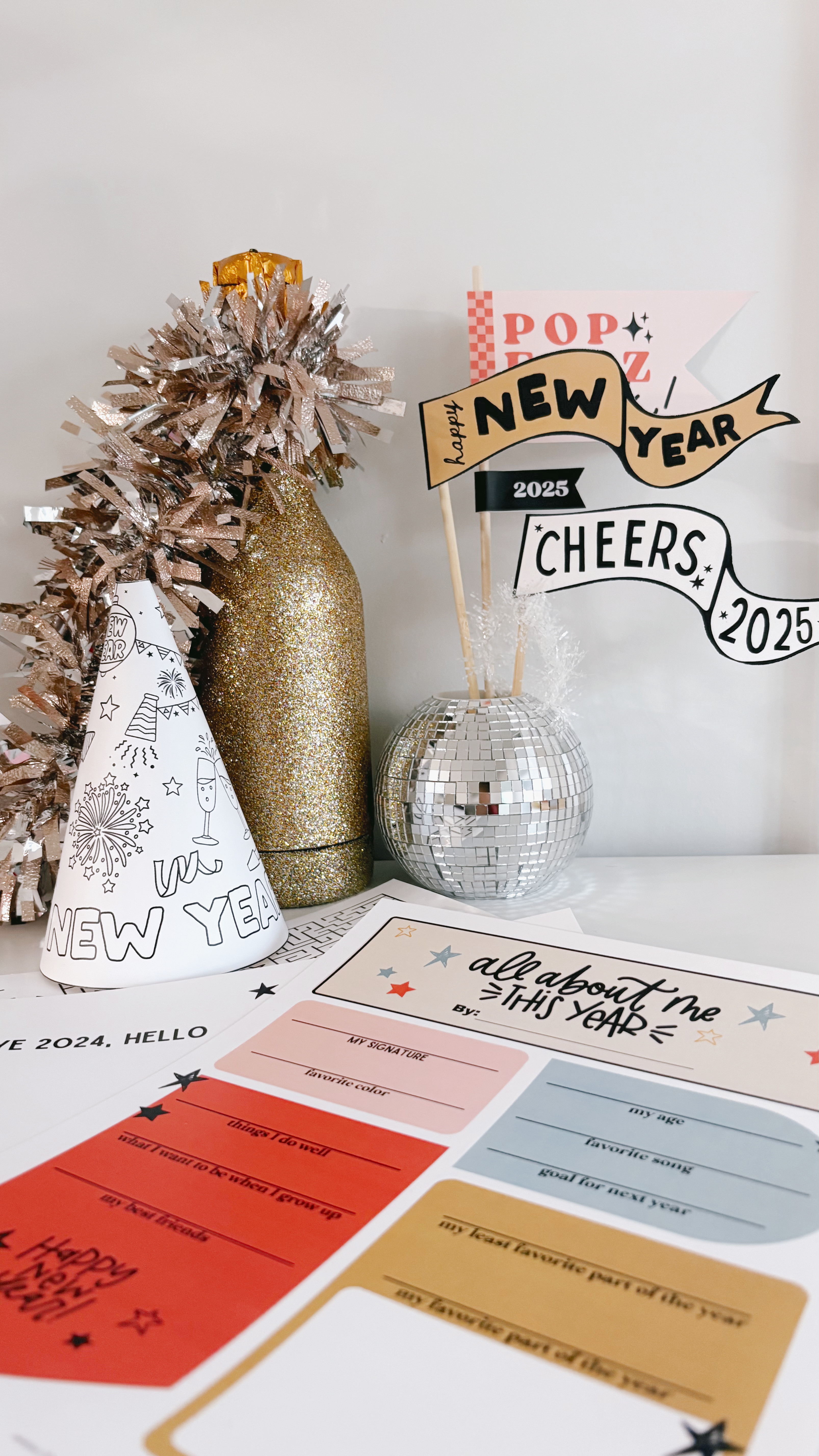 ✨ Ring in the New Year with a touch of magic! ✨ This festive printable bundle has everything you need to celebrate in style: fun party accessories, engaging activities, adorable tags, stylish prints, and even goodies to keep the kiddos entertained. 🎉 Whether you're hosting a big bash or a cozy night in, these printables will help you create unforgettable moments. 💫 Perfect for making your New Year’s Eve sparkle! 🌟

🎈 Grab yours now and start the countdown in style! 🕛 

 