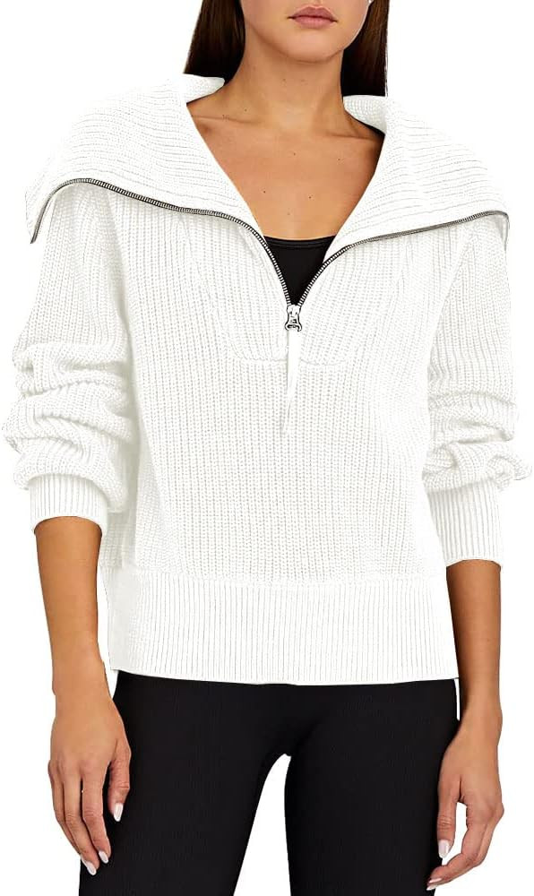 LILLUSORY Women's Half Zip Pullover Sweatshirts Fall Trendy Cropped Sweater Long Sleeve Knit Hood... | Amazon (US)