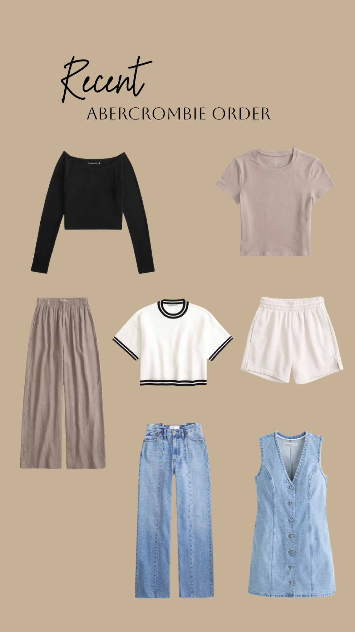 My recent Abercrombie order! Curve love 90’s relazed jeans- neutral style-  casual style- affordable fashion- outfit inspo- neutral style- sale- denim dress- off shoulder top 