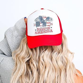 1776 Made in America USA Patriotic Eagle Hat Classic 5 Panel Mesh Snap Back Trucker Hat | Amazon (US)