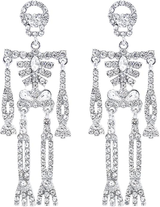 Halloween Skeleton Earrings for Women Bling Rhinestone Crystal Skull Earrings Spooky Skull Skelet... | Amazon (US)