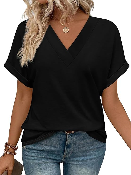 WIHOLL Womens Summer Tops Short Dolman Sleeve Shirts 2026 Fashion V Neck Outfits Clothes | Amazon (US)