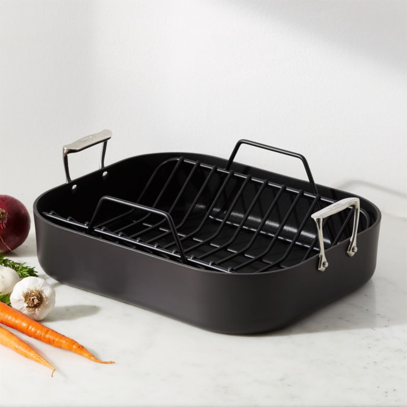 All-Clad HA1 Hard Anodized Non-Stick 16.5" Roaster with Rack + Reviews | Crate & Barrel | Crate & Barrel