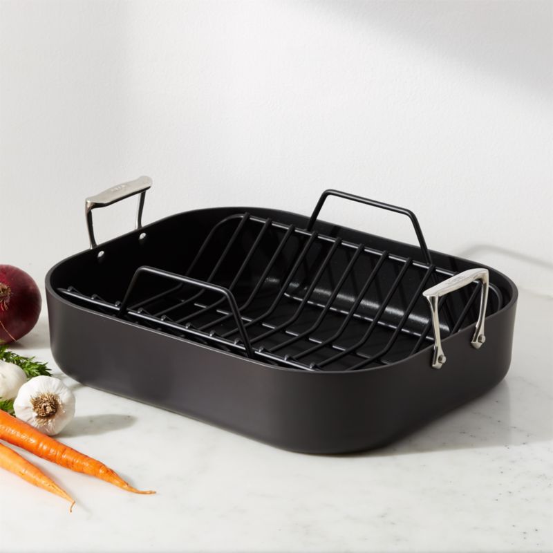 All-Clad HA1 Hard Anodized Nonstick 16.5" Roaster with Rack + Reviews | Crate and Barrel | Crate & Barrel