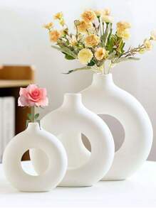 1pc Plastic White Creative Vase, Modern Round Resin Flower Vase, Home Decor Indoor Floral Contain... | SHEIN