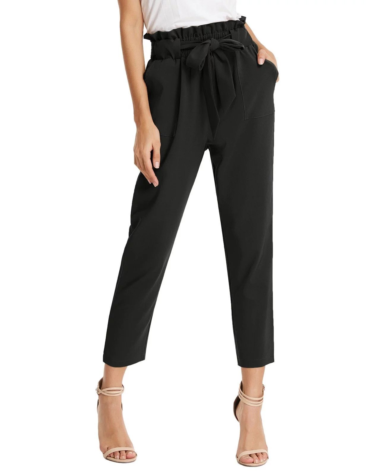 GRACE KARIN Women's Pants Trouser Slim Casual Cropped Paper Bag Waist Pants with Pockets - Walmar... | Walmart (US)