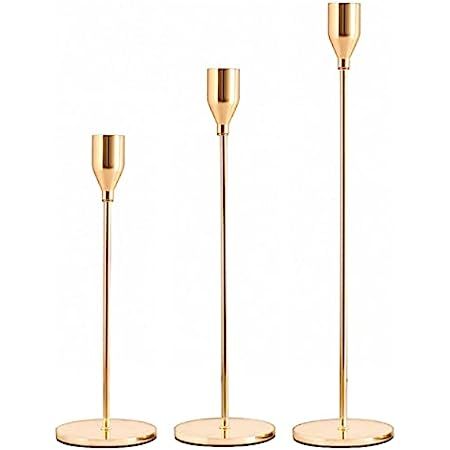 SUJUN Pink Gold Candle Holders Set of 3 for Taper Candles, Decorative Candlestick Holder for Wedding | Amazon (US)