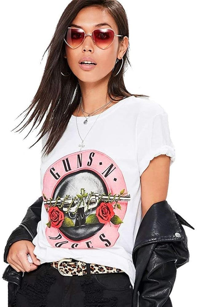 Girls Funny T Shirt Summer Fashion Rose and Gun Short Sleeve Casual Tops | Amazon (US)