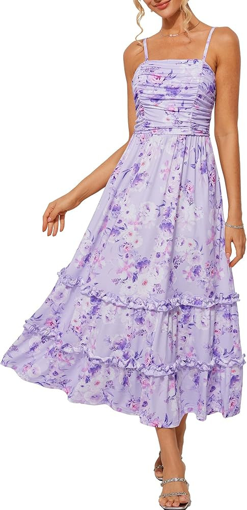 GRACE KARIN 2025 Women's Summer Floral Maxi Dress Casual Sleeveless Ruffle Tiered Wedding Guest F... | Amazon (US)