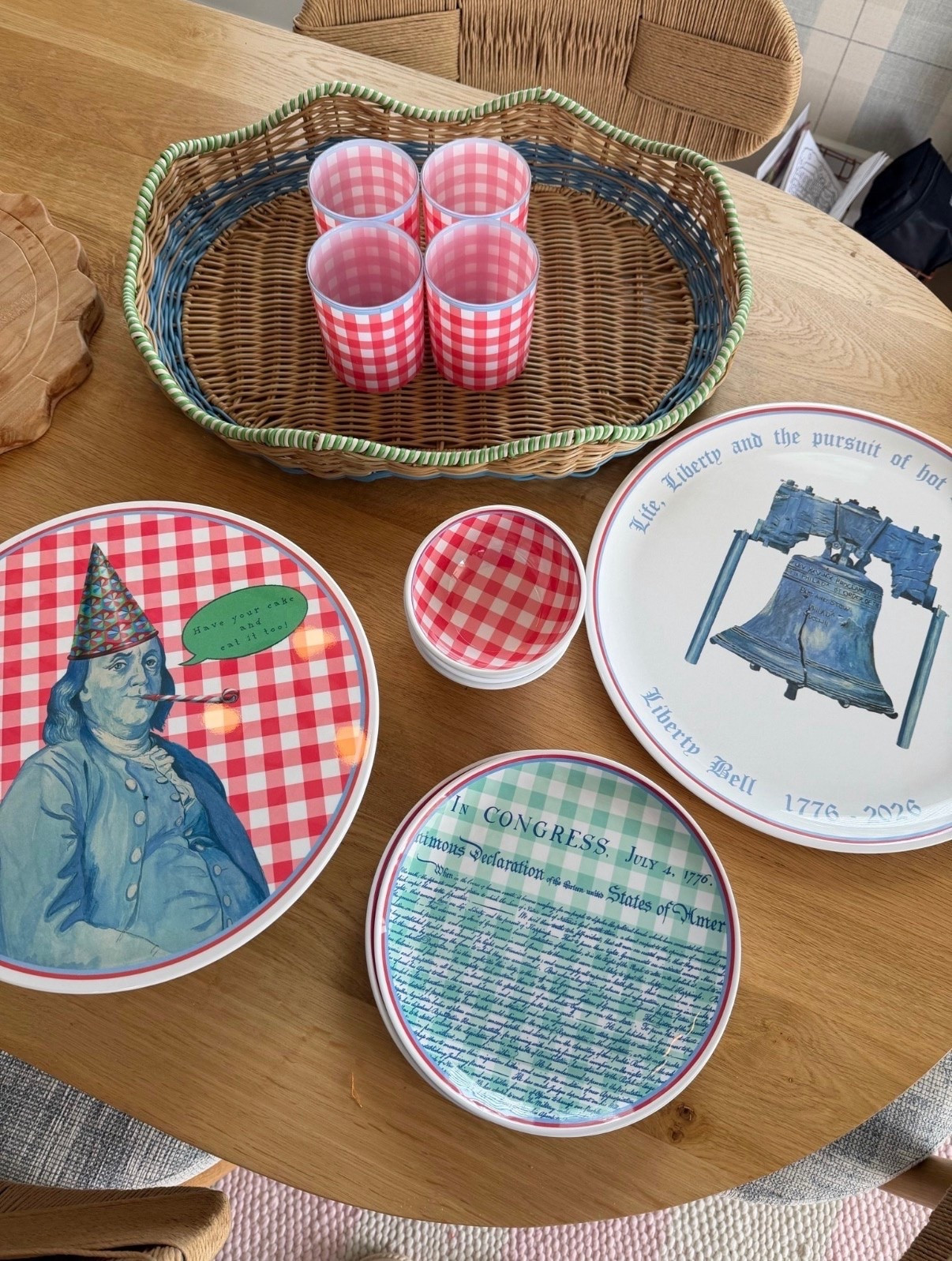 If you’re hosting this Fourth of July, these are the details that make it feel extra special 🇺🇸❤️🤍💙

From the gingham cups to the conversation-starting plates, everything has that charming, nostalgic Americana feel without being cheesy. The Benjamin Franklin plate might be my favorite. 😍

Linking all of my patriotic entertaining finds here—including the trays, plates, bowls, and cups perfect for summer gatherings.

#LTKHome #FourthOfJulyDecor #PatrioticDecor #SummerEntertaining #AmericanaStyle #HostessIdeas #July4th #CoastalHome #LTKSeasonal #Tablescap