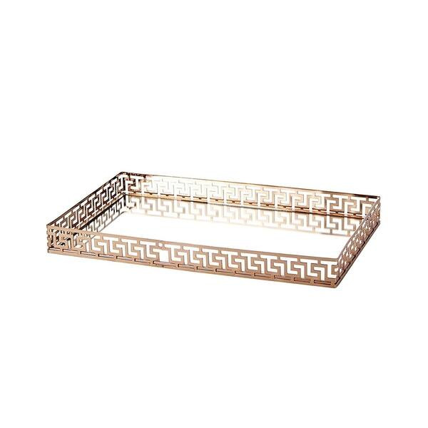 Silver Orchid Costello Rose Gold Metal Mirror Tray - Rose Gold - 15.75" x 9.84" x 1.57"H - Metal | Bed Bath & Beyond