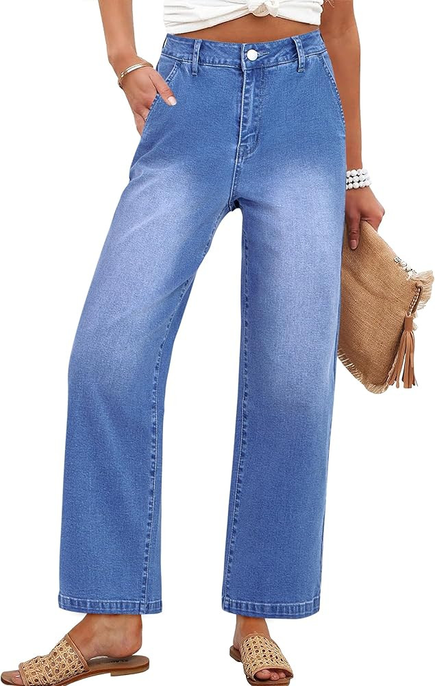 ANRABESS Womens Jeans High Waist Straight Leg Stretchy Ankle Length Denim Pants with Pockets | Amazon (US)