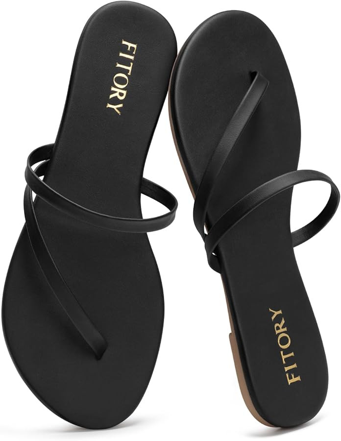 Amazon.com | FITORY Womens Flip Flops, Strappy Open Toe Flat Sandals for Summer 2026, Lightweight... | Amazon (US)