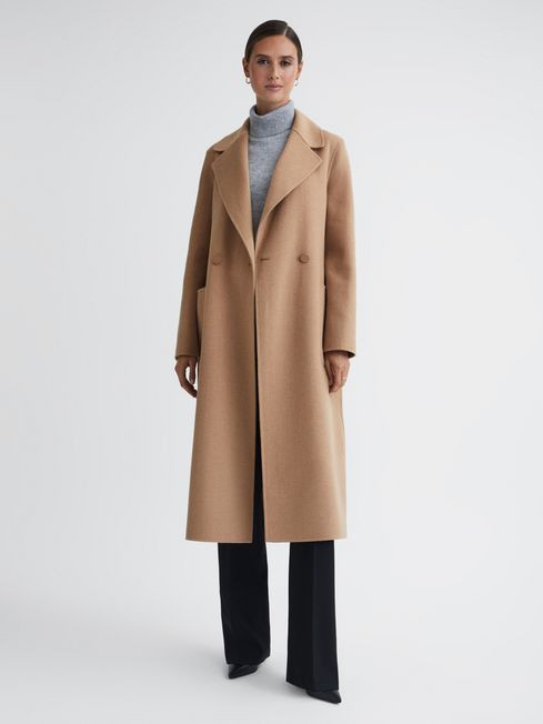 Reiss Camel Lucia Long Wool Blend Blindseam Coat | Reiss US