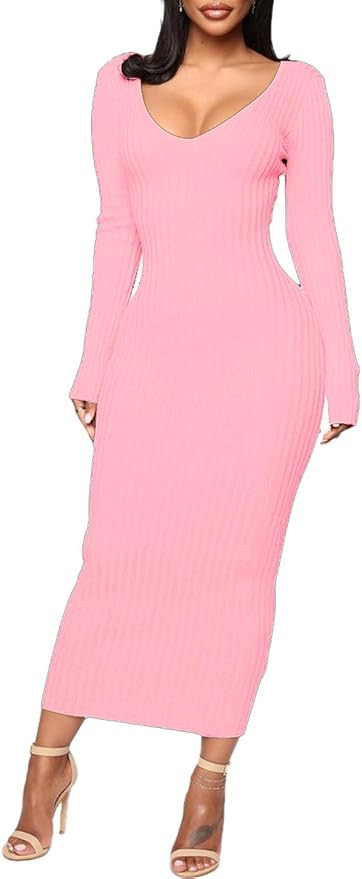 SheKiss Women's Off Shoulder Long Sleeves Bodycon Sweater Dress Sexy Knit Slim Cardigans | Amazon (US)