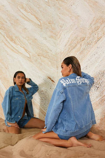 Mid Wash Palm Springs Printed Denim Jacket | ISAWITFIRST UK