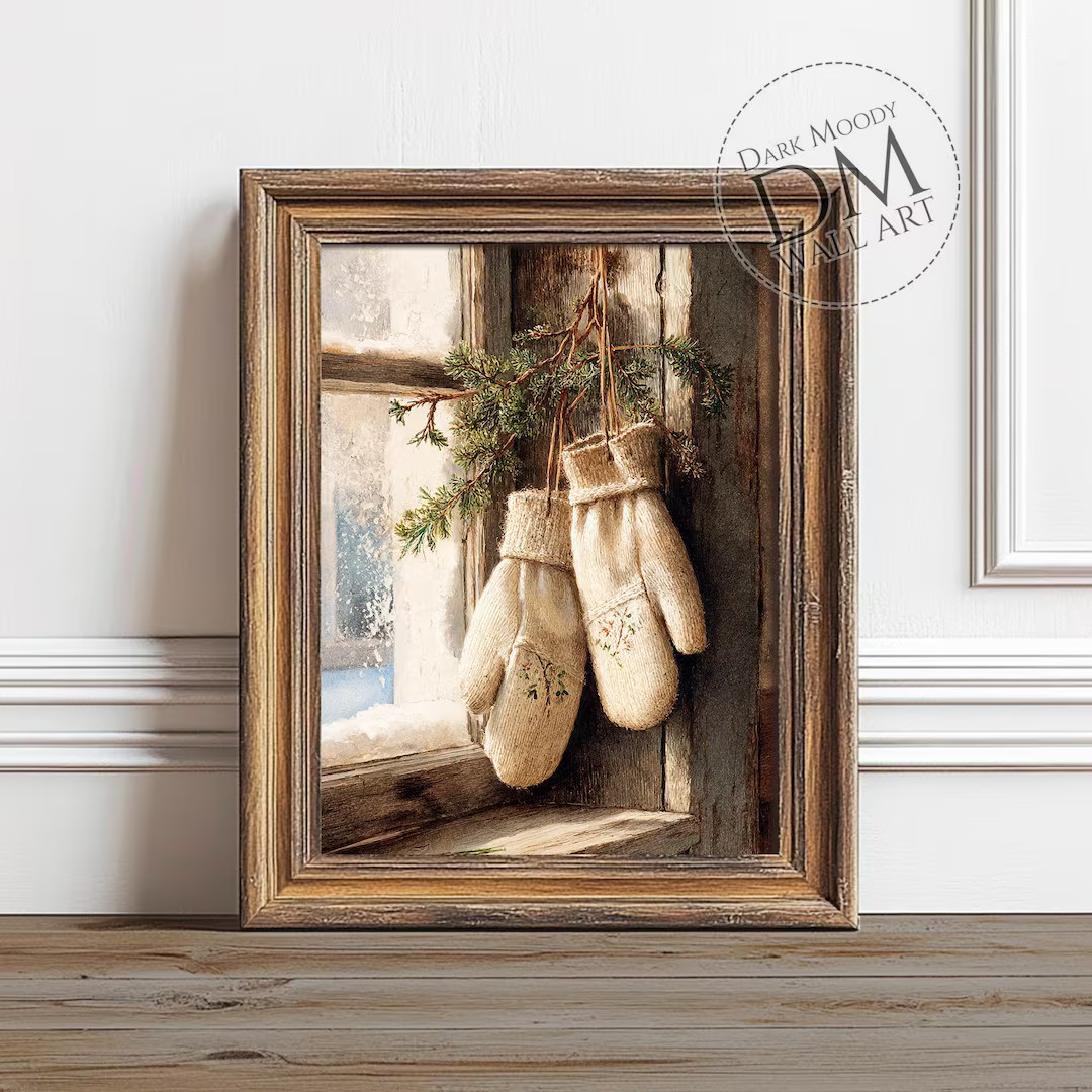 Christmas Mittens Printable Wall Art, Rustic Winter Window Decor Print, Digital Download - Etsy | Etsy (US)
