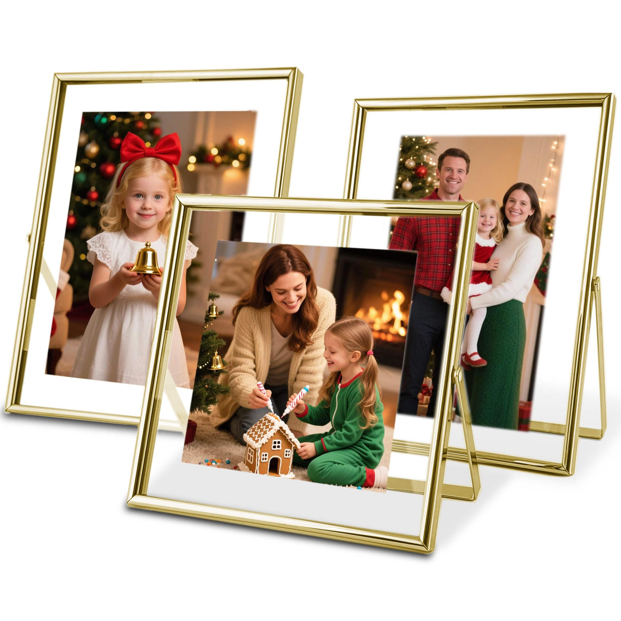 Gold Floating Picture Frames - Set of 3, for Photo Size 4×4, 4×6, 5×7, Vertical Tabletop Displ... | Amazon (US)