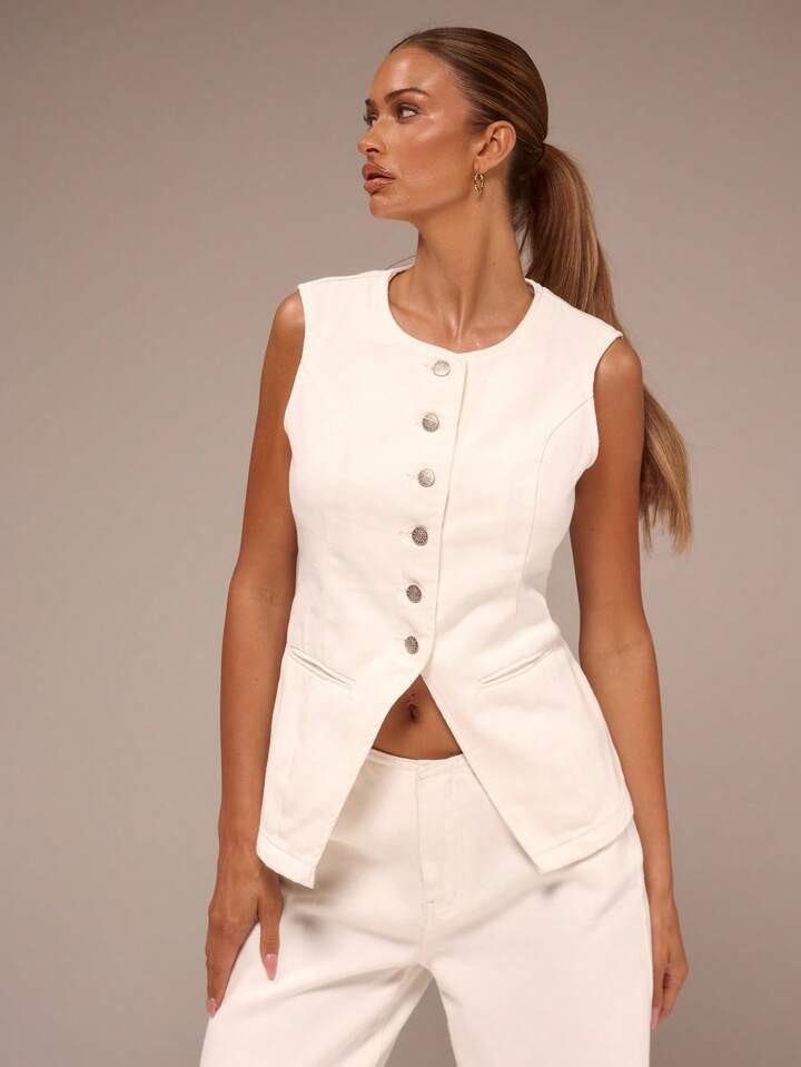 MUSERA Button Up Denim Vest Jacket Winter | SHEIN