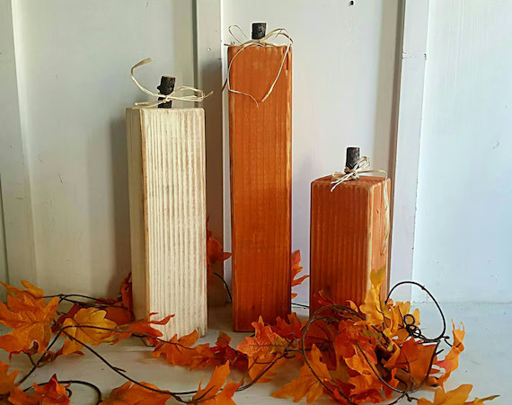 Rustic Wooden Pumpkin Set. Tall. 3 Piece. ORANGE. WHITE. Wooden Pumpkins. Rustic Fall Decor. Fixe... | Etsy (US)