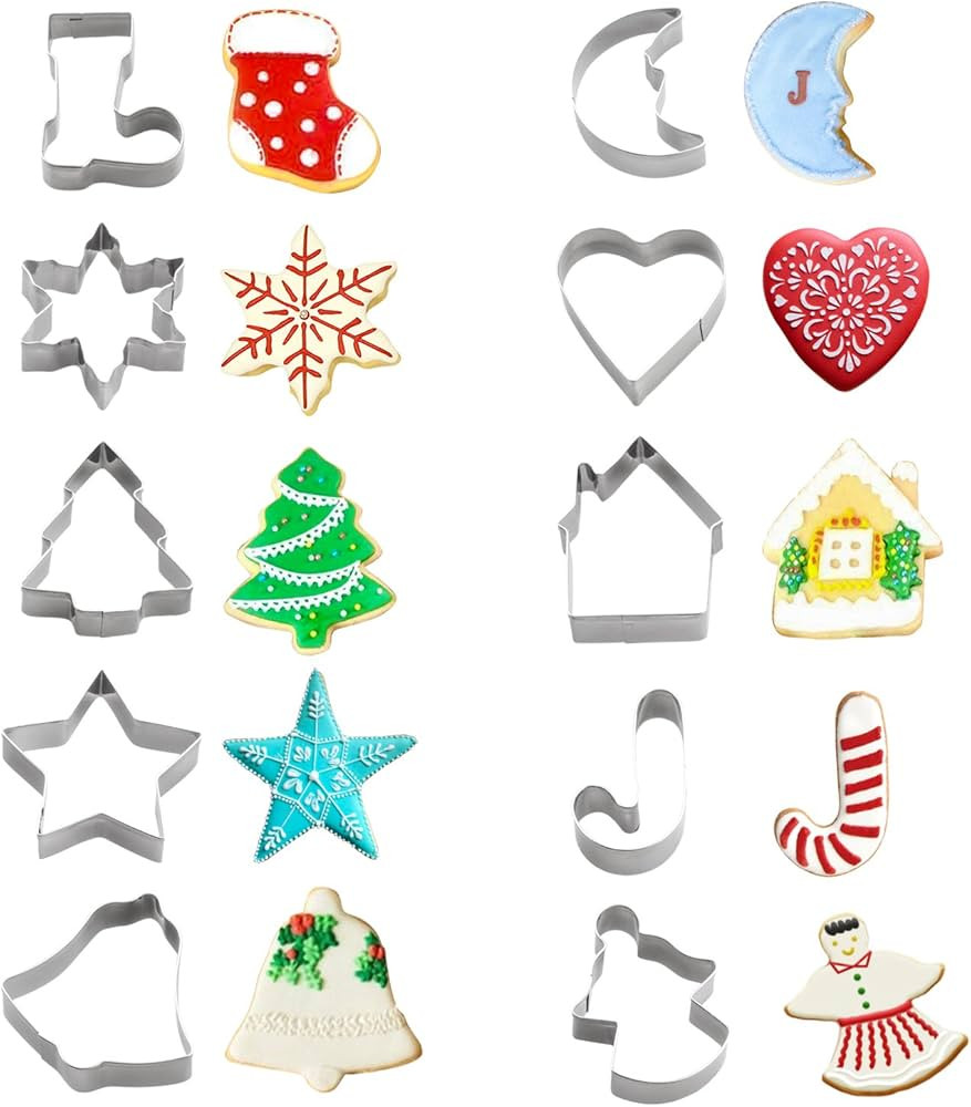 Christmas Cookie Cutters Set - Holiday Mini Cookie Cutter set of 10, Include: Gingerbread House, ... | Amazon (US)