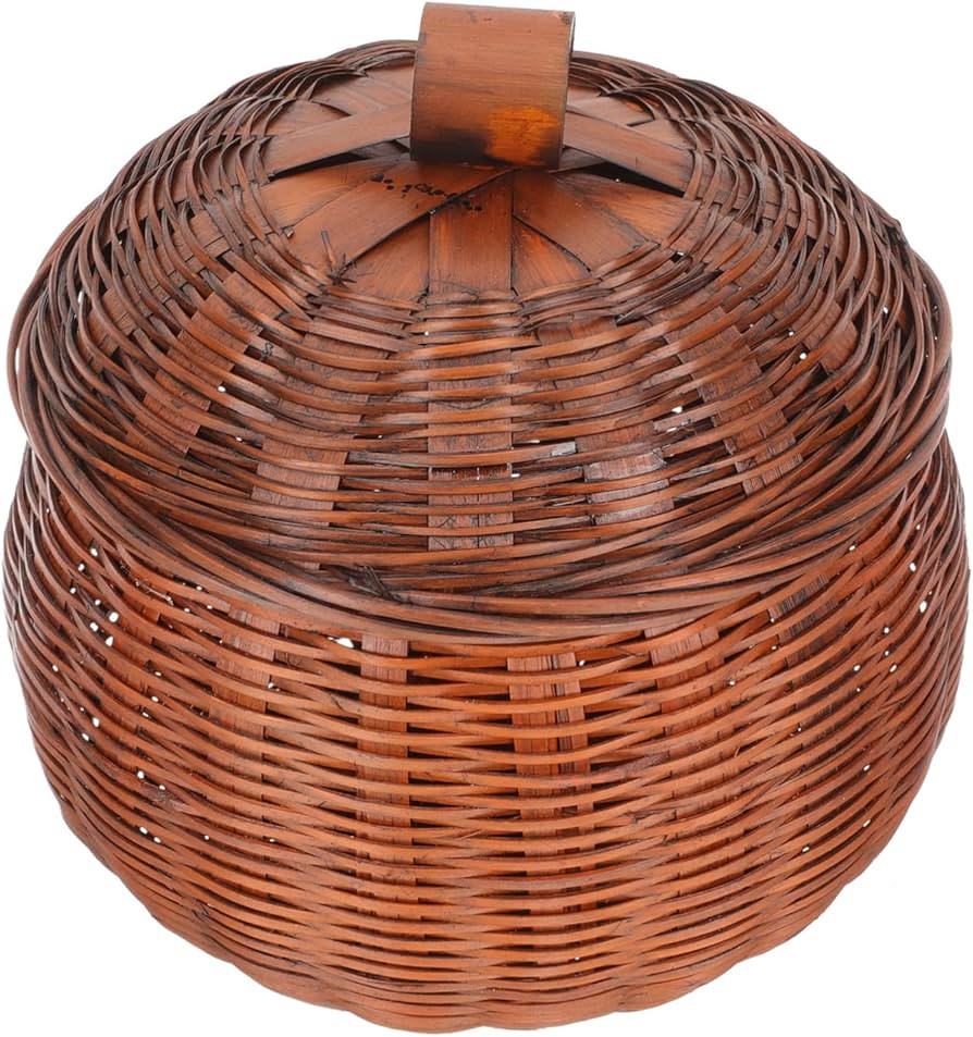Cabilock Mini Rattan Storage Basket Pumpkin Shaped Round Rattan Boxes with Lid Hand- Woven Organi... | Amazon (US)