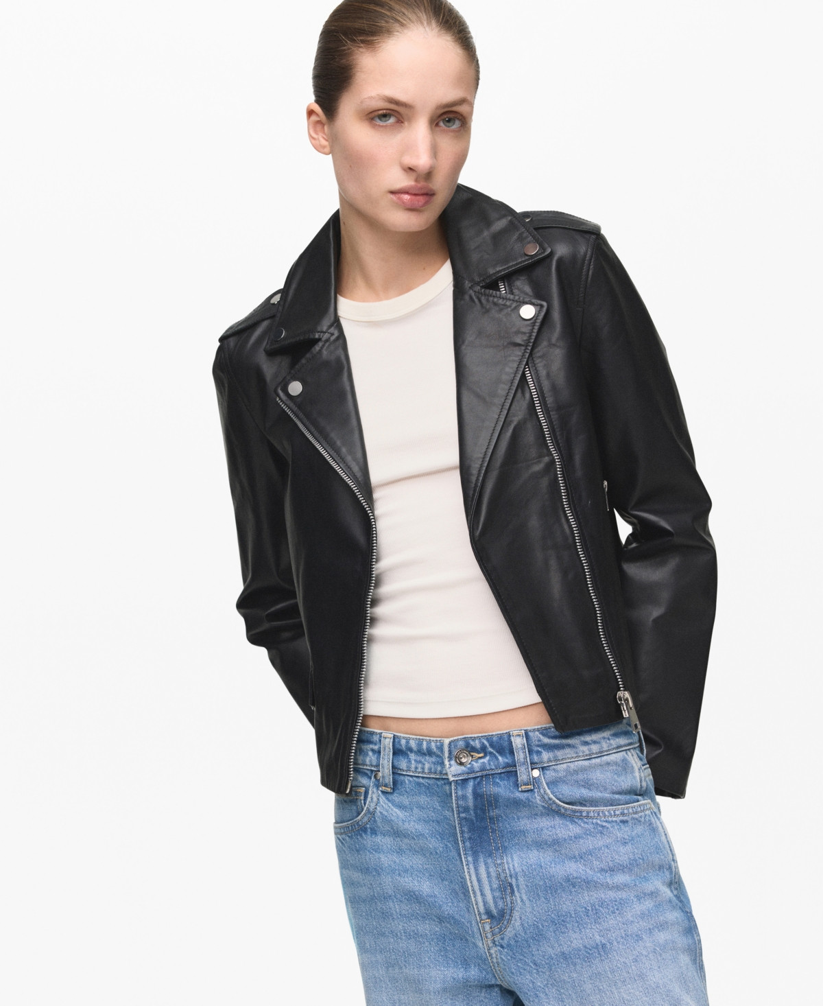 Mango Women's Leather Biker Jacket - Black | Macy's