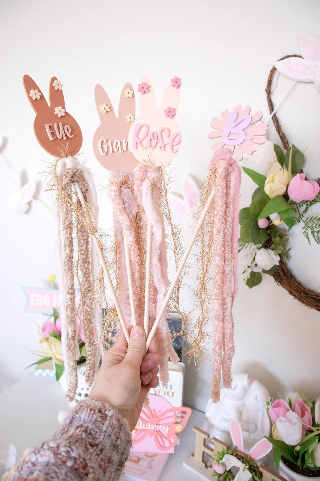 easter wand, whimsical easter, easter decoration, bunny wand, bunny decor, bunny basket, easter b... | Etsy (US)