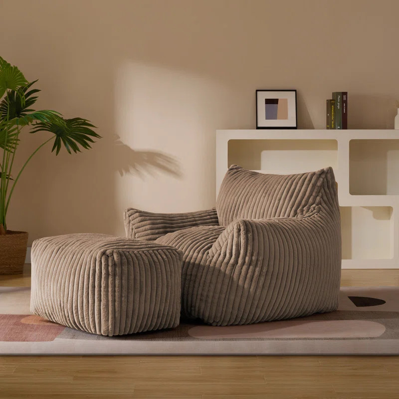 Large Corduroy Bean Bag Chair with Ottoman Memory Foam Lazy Floor Sofa | Wayfair North America