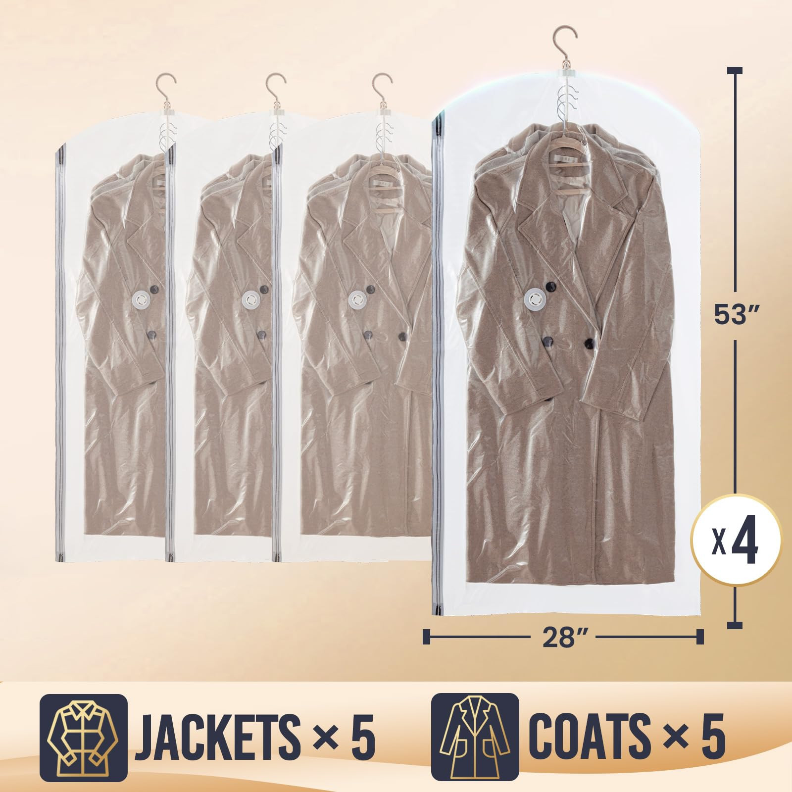 TAILI Hanging Vacuum Sealer Storage Space Saver Bags for Clothes, Suits, Coats or Jackets, 4 Pack... | Amazon (US)