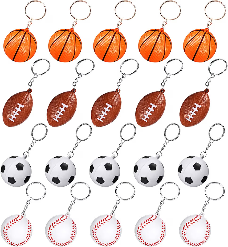Blulu 20 Pack Sport Party Favors Ball Keychains for Kids, Mini Foam Balls with Soccer Basketball ... | Amazon (US)