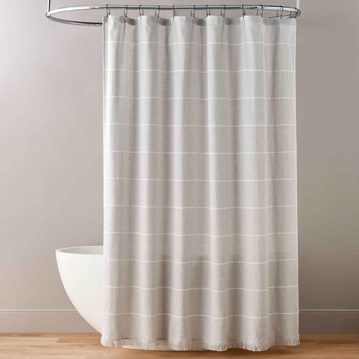Horizontal Stripe Shower Curtain with Fringe Gray/Cream - Hearth & Hand™ with Magnolia | Target