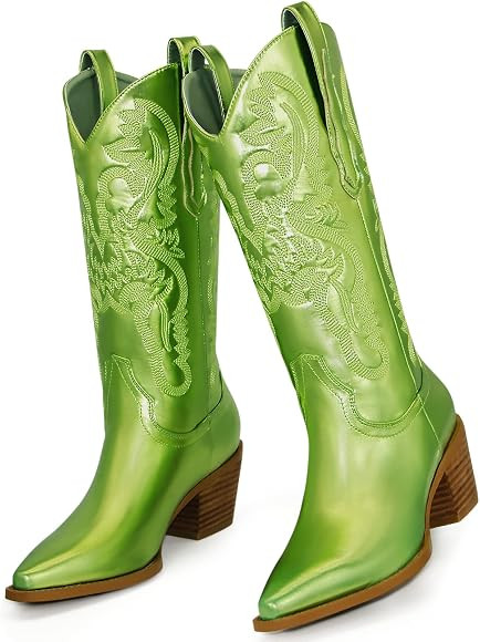 MUCCCUTE Women's Cowgirl Boots Embroidered Cowboy Boots Chunky Block Heel Western Boots Vintage W... | Amazon (US)