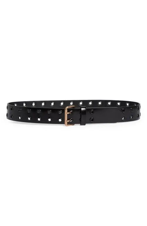 AllSaints Eyelet Leather Belt in Black Warm Brass at Nordstrom, Size X-Small | Nordstrom